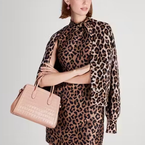 NWT ⭐ K9891 Knott Croc-embossed Leather & Suede Medium Satchel ⭐NWT & DUST BAG - Picture 11 of 17